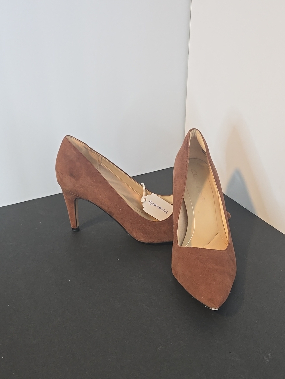 Clarks Teresa Step Brown Suede Pointed-Toe Heels